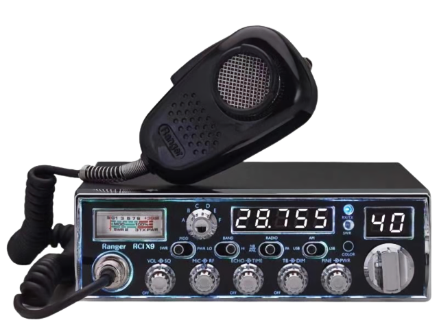 Ranger (RCI-X9) - AM/USB/LSB/PA, 7-Color Backlite Bezel Plate, Black, 10 Meter Amateur Mobile Radios